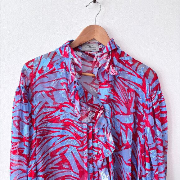 Preen By Thornton Bregazzi Printed Burnout Ruffled Silk Blouse - Picture 3 of 7